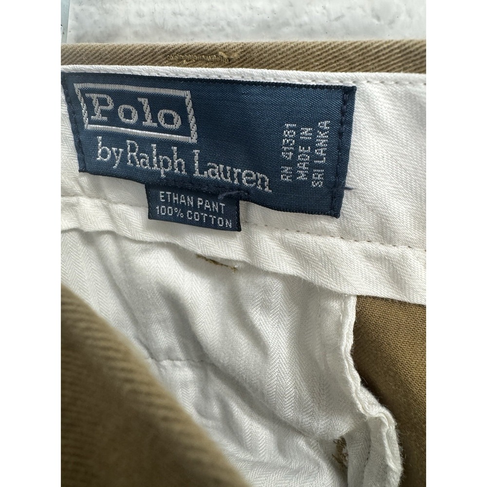 Polo Ralph Lauren Ethan Pant Men's Size 34/32 Khaki 100% Cotton Pleated Preppy - Picture 4 of 7